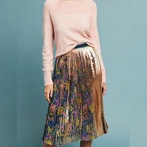 Anthropologie Maeve Metallic Printed Pleated Skirt